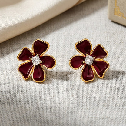 Bordeaux Bloom Stud Earrings
