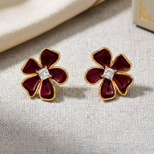 Bordeaux Bloom Stud Earrings